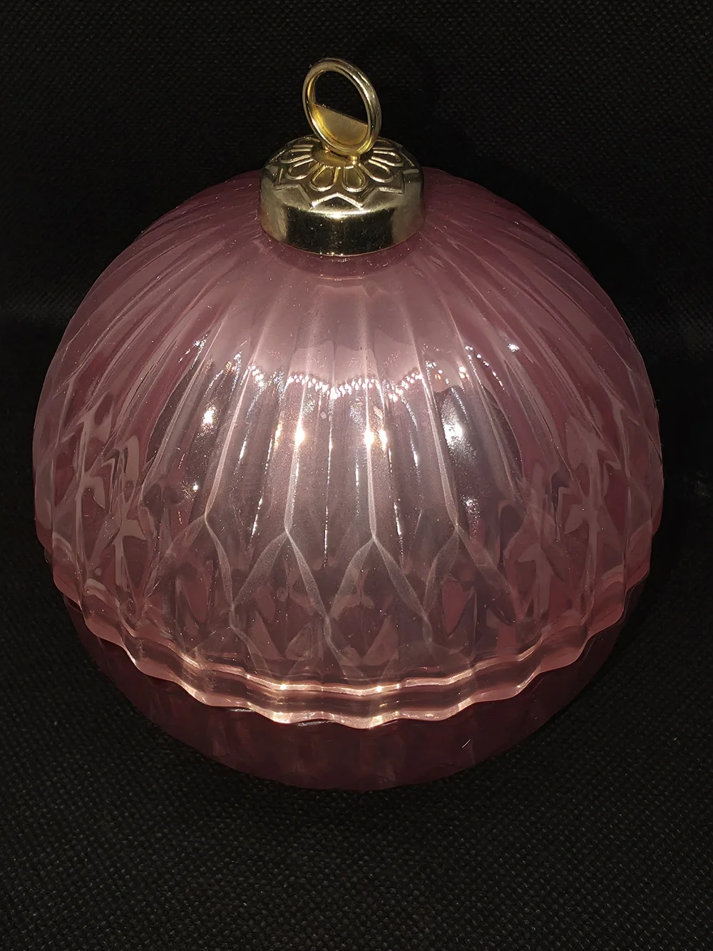 Glass Pink Holiday Ornament with Gold Cap